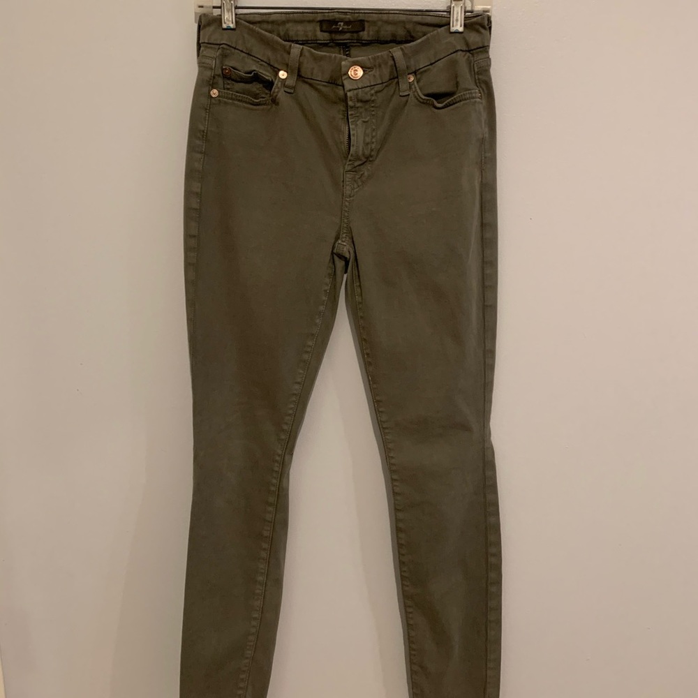 7 for all mankind moss green suede skinny jeans